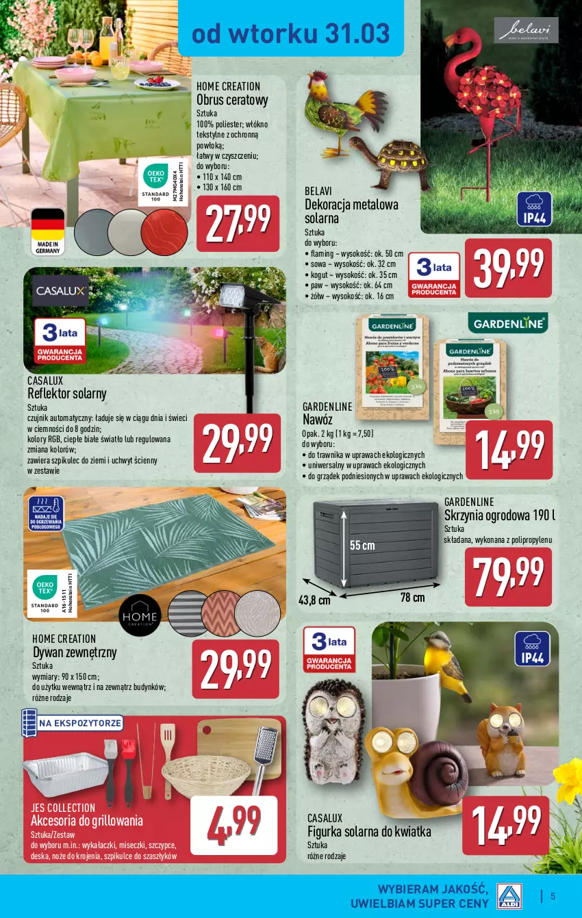 Gazetka promocyjna Aldi - Artykuły przemysłowe i tekstylia - ważna 31.03 do 02.04.2026 - strona 5 - produkty: Dywan, Grill, Kogut, Nawóz, Noż, Obrus, Reflektor, Sok, Szczypce