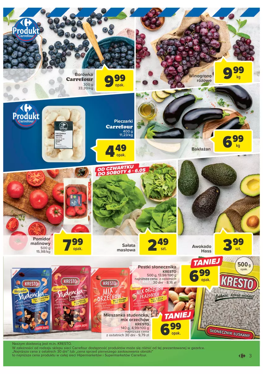 Gazetka promocyjna Carrefour - Gazetka Targ świeżości - ważna 02.05 do 06.05.2023 - strona 3 - produkty: BIC, Borówka, Masło, Mieszanka studencka, Piec, Pieczarka, Sałat