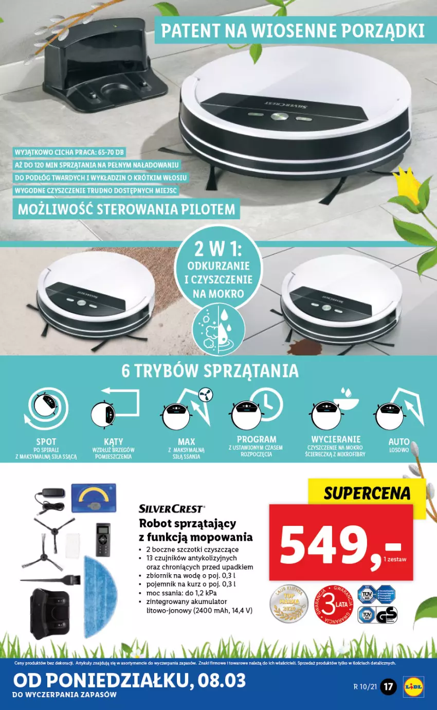 Gazetka promocyjna Lidl - GAZETKA - ważna 08.03 do 13.03.2021 - strona 17 - produkty: Akumulator, Mop, Pojemnik, Robot, Robot sprzątający, Silvercrest