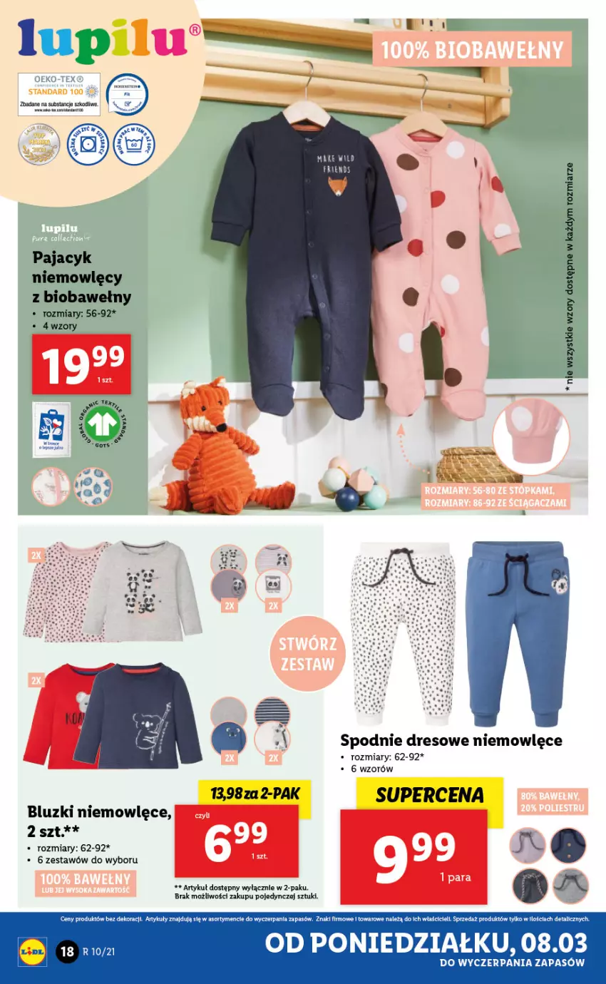 Gazetka promocyjna Lidl - GAZETKA - ważna 08.03 do 13.03.2021 - strona 18 - produkty: Dres, Fa, Pajac, Spodnie, Spodnie dresowe