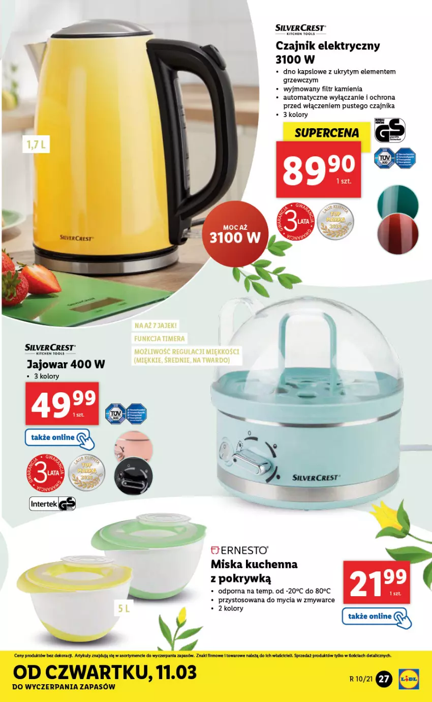 Gazetka promocyjna Lidl - GAZETKA - ważna 08.03 do 13.03.2021 - strona 27 - produkty: Czajnik, Czajnik elektryczny, Miska, Por, Silvercrest