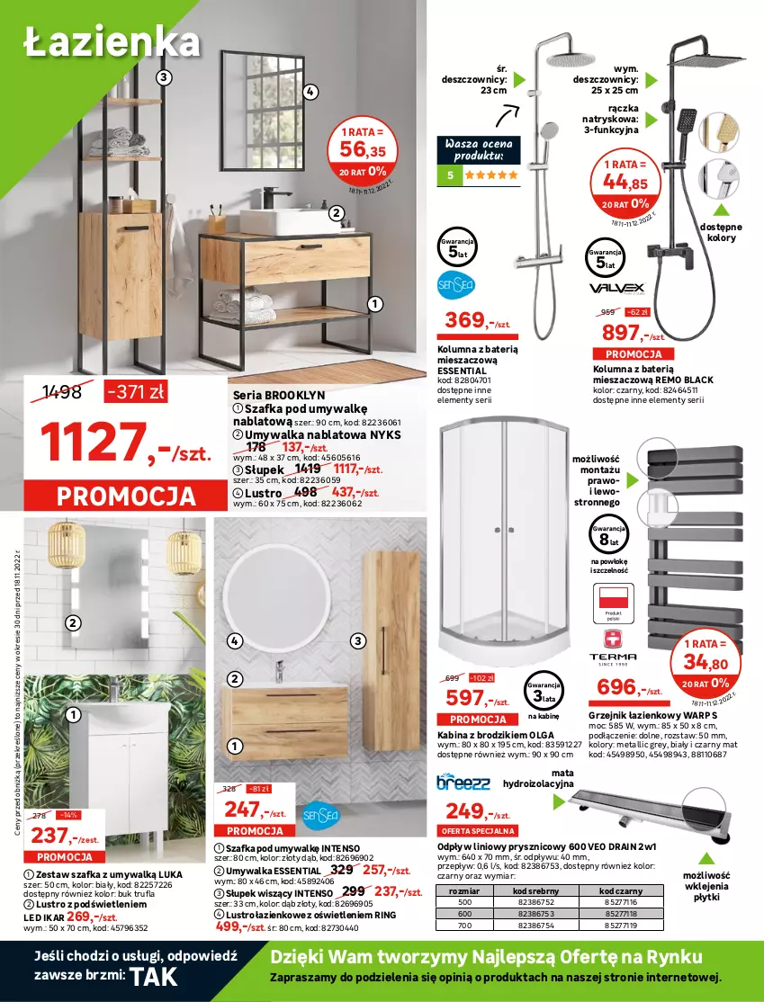 Gazetka promocyjna Leroy Merlin - Gazetka Leroy Merlin - ważna 18.11 do 24.12.2022 - strona 18 - produkty: Bateria, Bateria umywalkowa, Brodzik, Deska wolnoopadająca, Dozownik, Dozownik mydła, Fa, Grzejnik, Grzejnik łazienkowy, Klej, Kosz, Lack, LG, Lustro, Mata bambusowa, Miska, Papier, Pojemnik, Półka, Półka łazienkowa, Ser, Słupek, Słupek wiszący, Stojak, Suszarka, Szafka, Szafka pod umywalkę, Szczotka, Umywalka, Zestaw podtynkowy WC