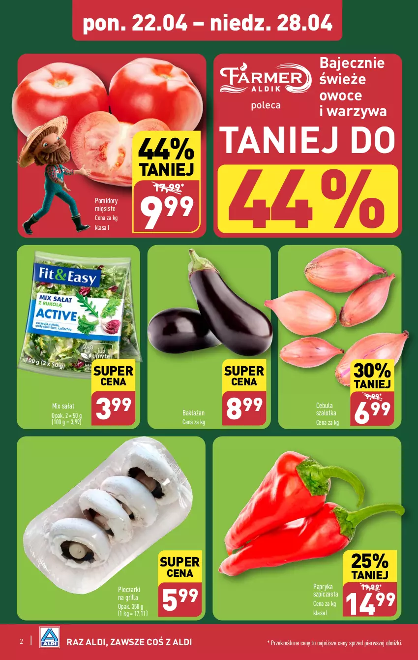 Gazetka promocyjna Aldi - Pełna oferta - ważna 22.04 do 28.04.2024 - strona 2 - produkty: Cebula, Cebula szalotka, Grill, Owoce, Papryka, Piec, Pomidory, Sałat, Szal, Szpic, Warzywa