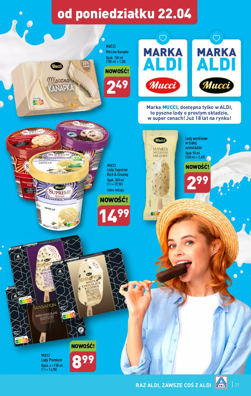 Gazetka promocyjna Aldi - Pełna oferta - ważna 22.04 do 28.04.2024 - strona 21 - produkty: Lody, Mleczna kanapka