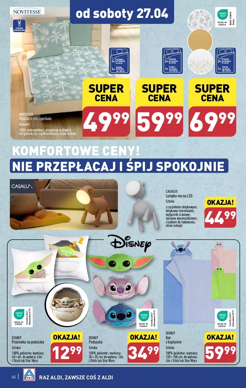 Gazetka promocyjna Aldi - Pełna oferta - ważna 22.04 do 28.04.2024 - strona 40 - produkty: Akumulator, Disney, Koc, LANA, Poduszka, Pościel, Poszewka, Silan, Star Wars