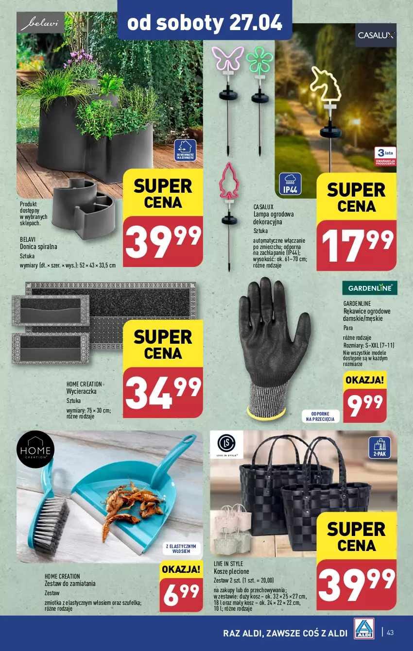 Gazetka promocyjna Aldi - Pełna oferta - ważna 22.04 do 28.04.2024 - strona 43 - produkty: Kosz, Lampa, Por, Rękawice, Sok, Szufelka, Wycieraczka