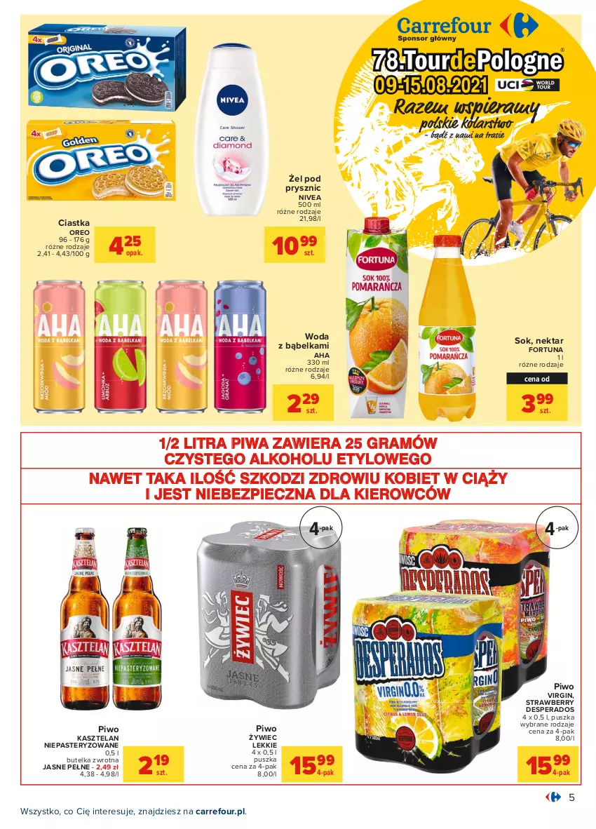 Gazetka promocyjna Carrefour - Gazetka Carrefour - ważna 28.07 do 07.08.2021 - strona 11 - produkty: Ciastka, Desperados, Fortuna, Gin, Gra, Kasztelan, Nektar, Nivea, Oreo, Piec, Piwa, Piwo, Sok, Woda