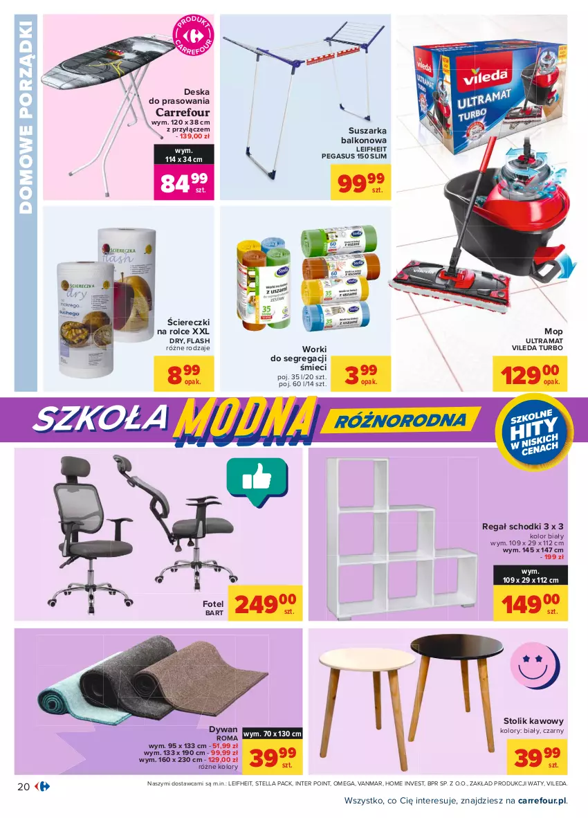 Gazetka promocyjna Carrefour - Gazetka Carrefour - ważna 28.07 do 07.08.2021 - strona 26 - produkty: Asus, Deska do prasowania, Dywan, Fotel, Mop, Por, Rama, Regał, Stolik, Stolik kawowy, Suszarka, Suszarka balkonowa, Vileda