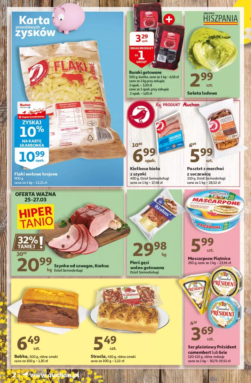 Gazetka promocyjna Auchan - Święta tuż tuż Moje Auchan - ważna 25.03 do 03.04.2021 - strona 2 - produkty: Babka, Brie, Camembert, Kiełbasa, Kiełbasa biała, Mascarpone, Pasztet, Piątnica, Ser, Ser pleśniowy, Strucla