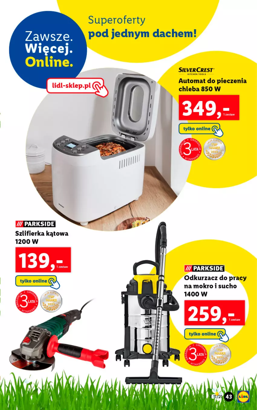 Gazetka promocyjna Lidl - GAZETKA - ważna 15.03 do 20.03.2021 - strona 43 - produkty: Automat do pieczenia chleba, Chleb, Odkurzacz, Parkside, Piec, Silvercrest, Szlifierka, Szlifierka kątowa