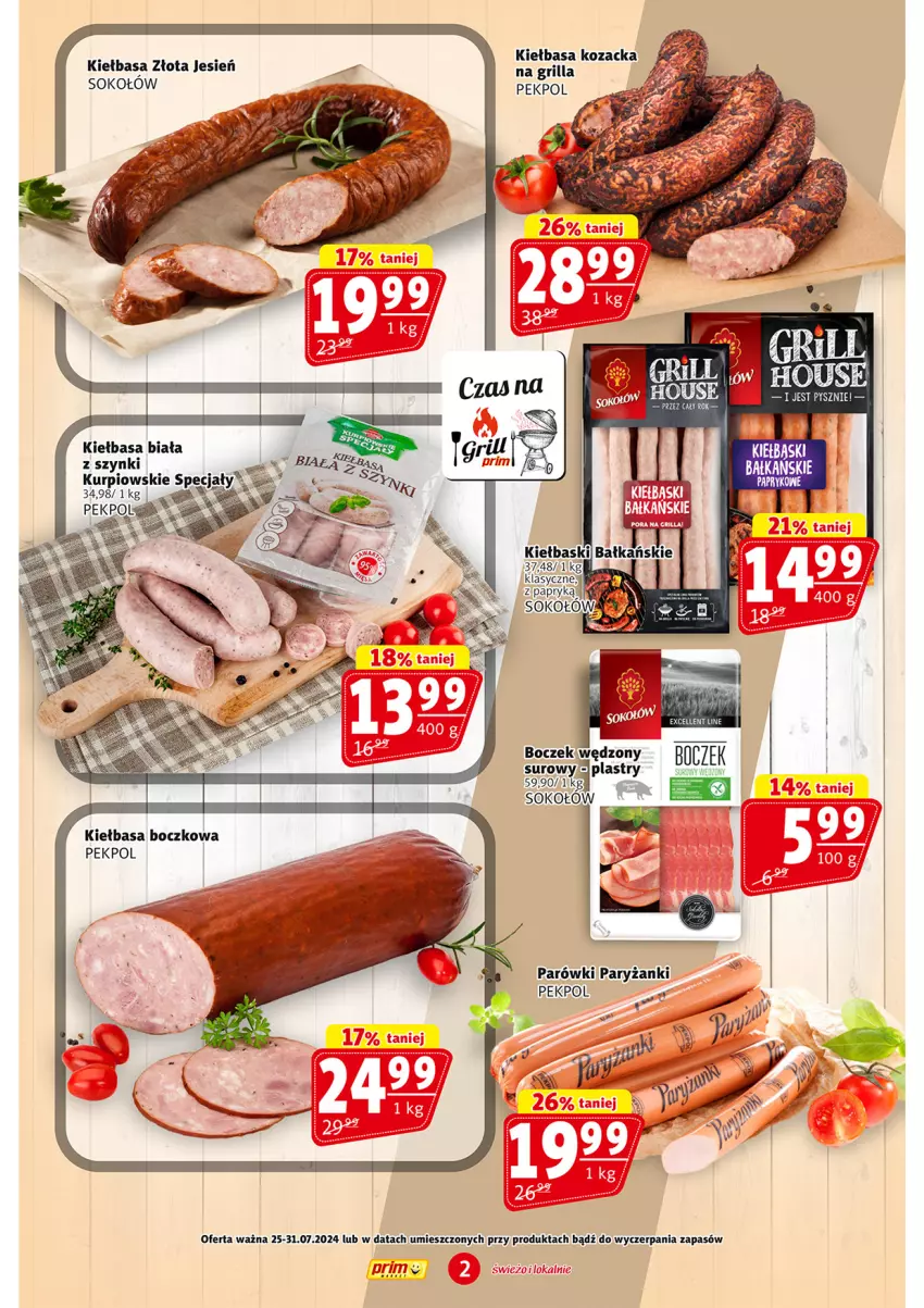 Gazetka promocyjna Prim Market - ważna 25.07 do 31.07.2024 - strona 2 - produkty: Boczek, Grill, Kiełbasa, Kiełbasa biała, Pekpol, Sok, Sokołów