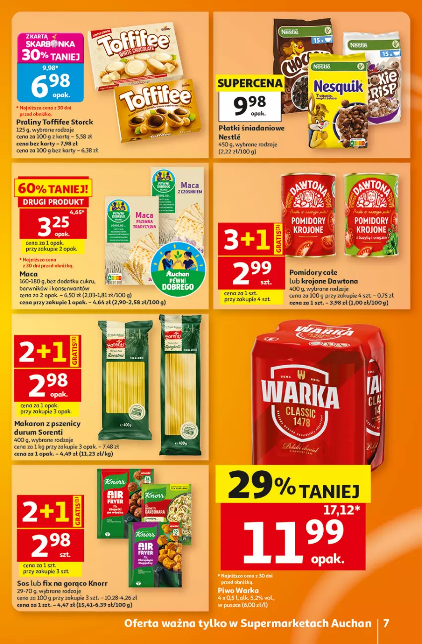 Gazetka promocyjna Auchan - Gazetka 30 Lat Supermarket Auchan - ważna 27.08 do 02.09.2026 - strona 7 - produkty: Danio, Dawtona, Fa, Knorr, Makaron, Pomidory, Praliny, Rum, Ser, Sos, Toffifee