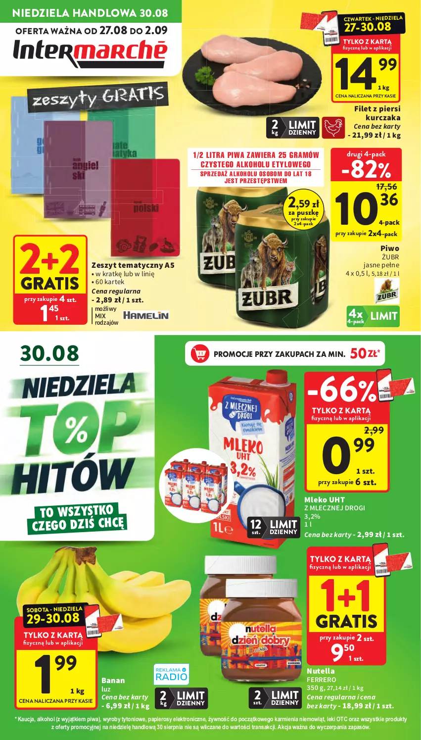 Gazetka promocyjna Intermarche - Gazetka Intermarche - ważna 27.08 do 02.09.2026 - strona 1 - produkty: Ferrero, Filet z piersi kurczaka, Gra, Karmi, Kurczak, Mleko, Nutella, Papier, Piwa, Piwo, Tran