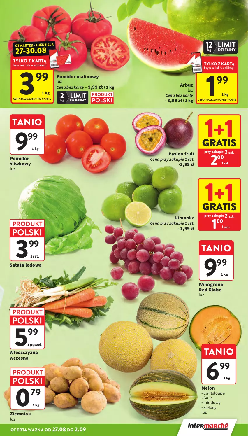 Gazetka promocyjna Intermarche - Gazetka Intermarche - ważna 27.08 do 02.09.2026 - strona 13 - produkty: Arbuz, Gra, Limonka, Melon, Pomidor malinowy, Sałat, Sałata lodowa, Wino