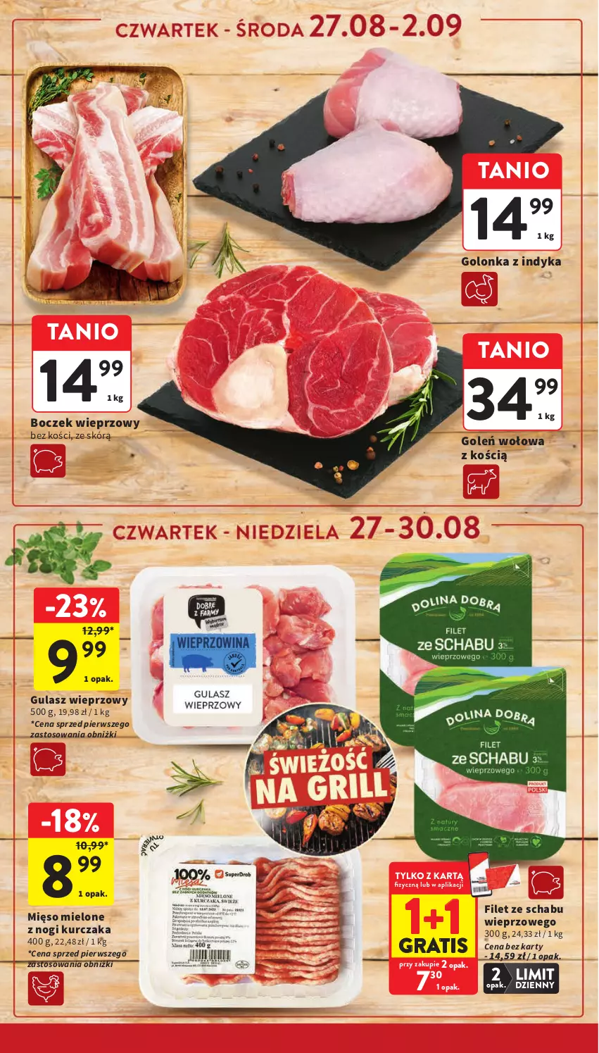 Gazetka promocyjna Intermarche - Gazetka Intermarche - ważna 27.08 do 02.09.2026 - strona 14 - produkty: Boczek, Boczek wieprzowy, Golonka z indyka, Gra, Kurczak, Mięso, Mięso mielone