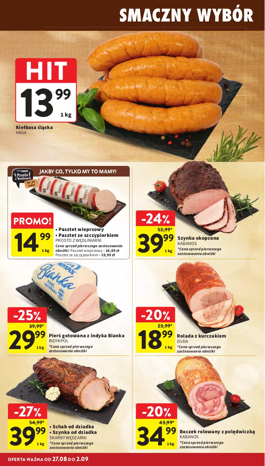 Gazetka promocyjna Intermarche - Gazetka Intermarche - ważna 27.08 do 02.09.2026 - strona 16 - produkty: Bianka, Boczek, Duda, Kabanos, Kiełbasa, Kiełbasa śląska, Kurczak, Pasztet, Rolada, Szynka
