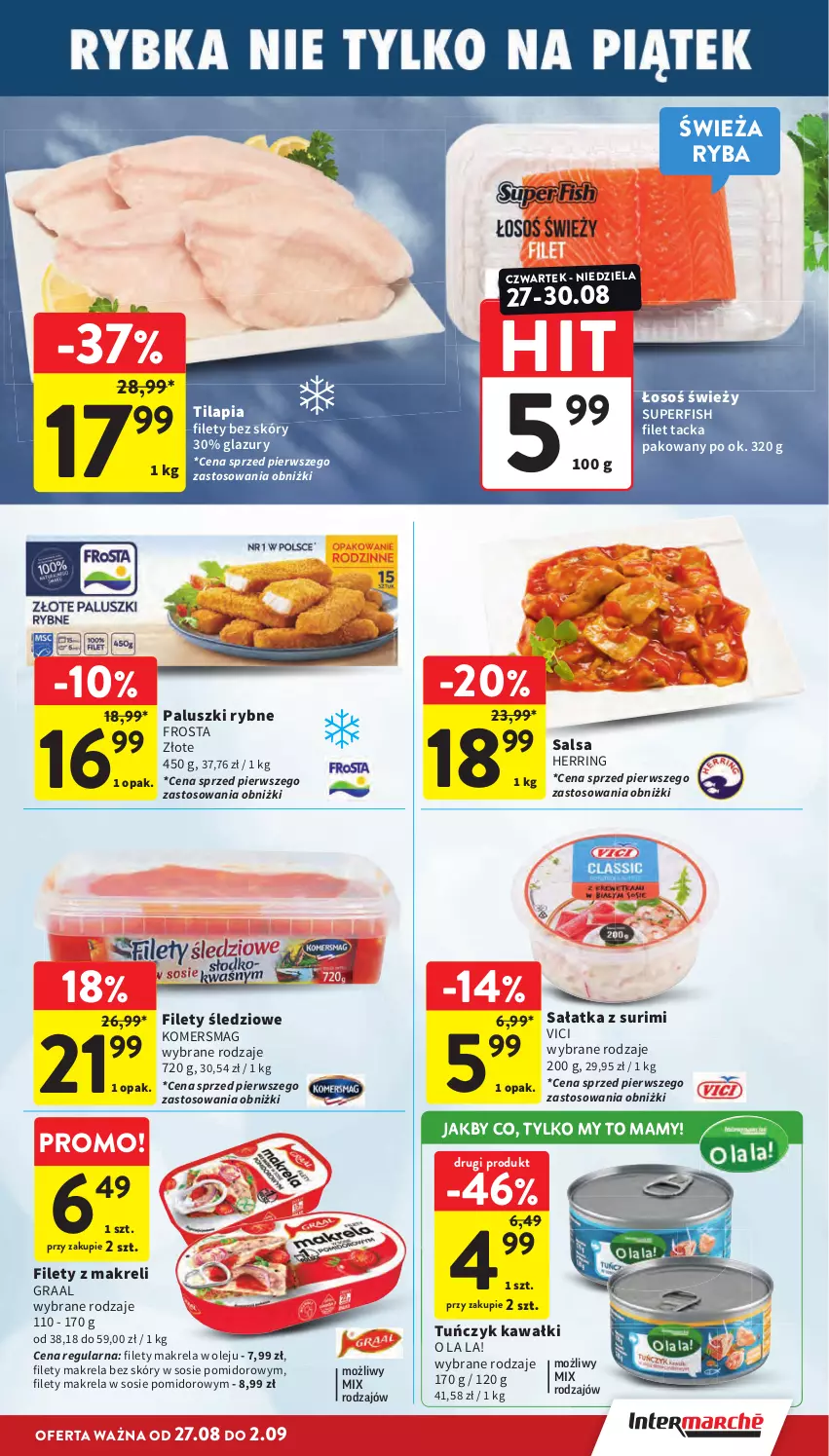 Gazetka promocyjna Intermarche - Gazetka Intermarche - ważna 27.08 do 02.09.2026 - strona 19 - produkty: Frosta, Gra, Graal, Kawa, Lazur, Olej, Paluszki rybne, Ryba, Sałat, Sałatka, Salsa, Sos, Surimi, Tilapia, Tuńczyk