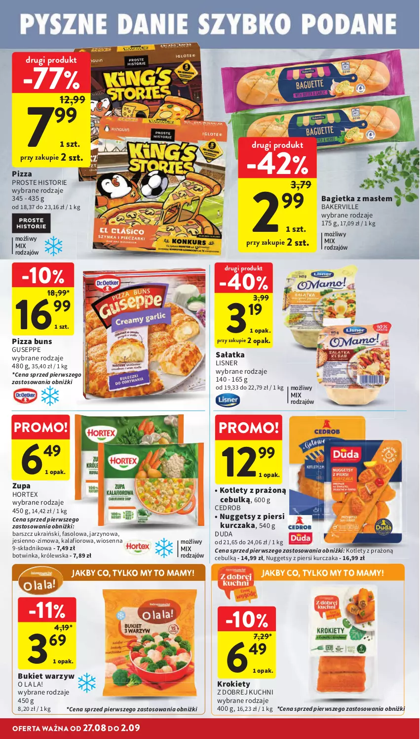 Gazetka promocyjna Intermarche - Gazetka Intermarche - ważna 27.08 do 02.09.2026 - strona 24 - produkty: Bagietka, Bukiet, Bukiet warzyw, Duda, Fa, Hortex, Inka, Kalafior, Kotlet, Krokiety, Kurczak, Lisner, Lody, Pizza, Sałat, Sałatka, Zupa