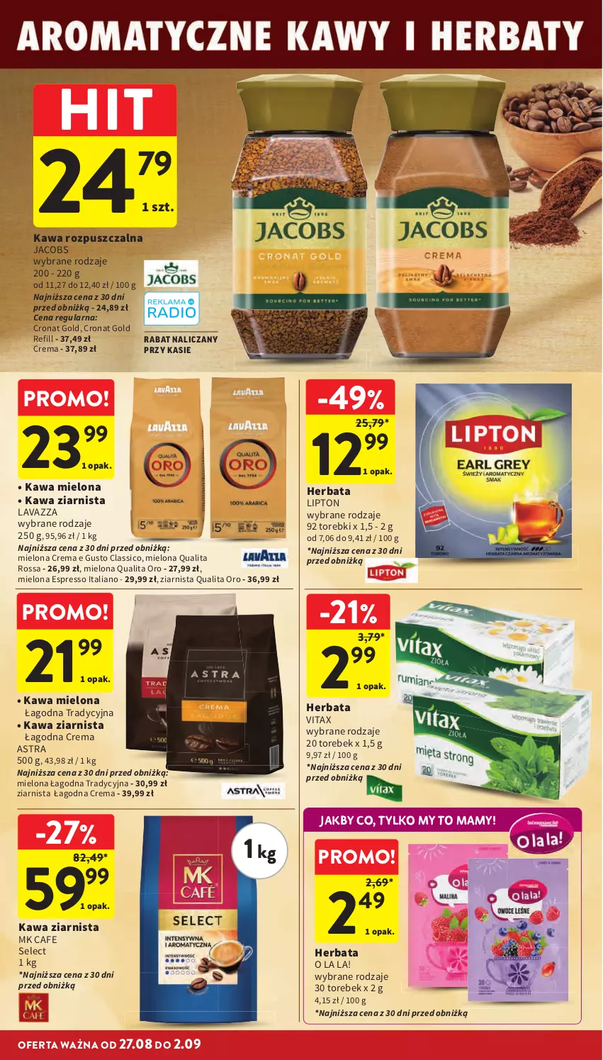 Gazetka promocyjna Intermarche - Gazetka Intermarche - ważna 27.08 do 02.09.2026 - strona 26 - produkty: Herbata, Jacobs, Kawa, Kawa mielona, Kawa rozpuszczalna, Kawa ziarnista, Lavazza, Lipton, Vitax