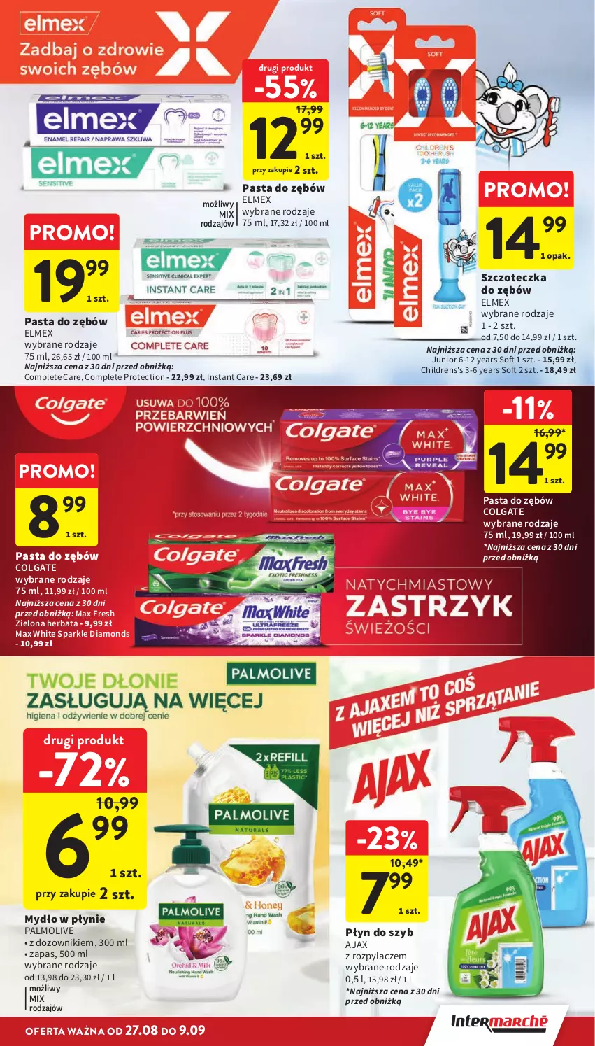 Gazetka promocyjna Intermarche - Gazetka Intermarche - ważna 27.08 do 02.09.2026 - strona 37 - produkty: Ajax, Colgate, Dozownik, Elmex, Herbata, LG, Mydło, Mydło w płynie, Palmolive, Pasta do zębów, Płyn do szyb, Szczoteczka, Szczoteczka do zębów