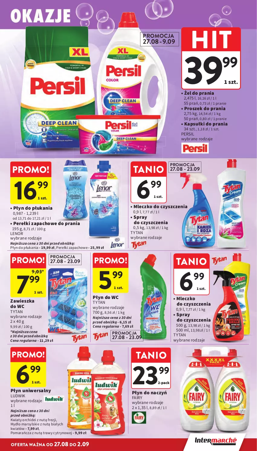 Gazetka promocyjna Intermarche - Gazetka Intermarche - ważna 27.08 do 02.09.2026 - strona 39 - produkty: Fa, Fairy, Kapsułki do prania, Lenor, Ludwik, Mars, Mleczko, Mydło, Perełki zapachowe, Persil, Płyn do płukania, Płyn do wc, Proszek do prania, Spray do czyszczenia, Tytan, Zawieszka do wc