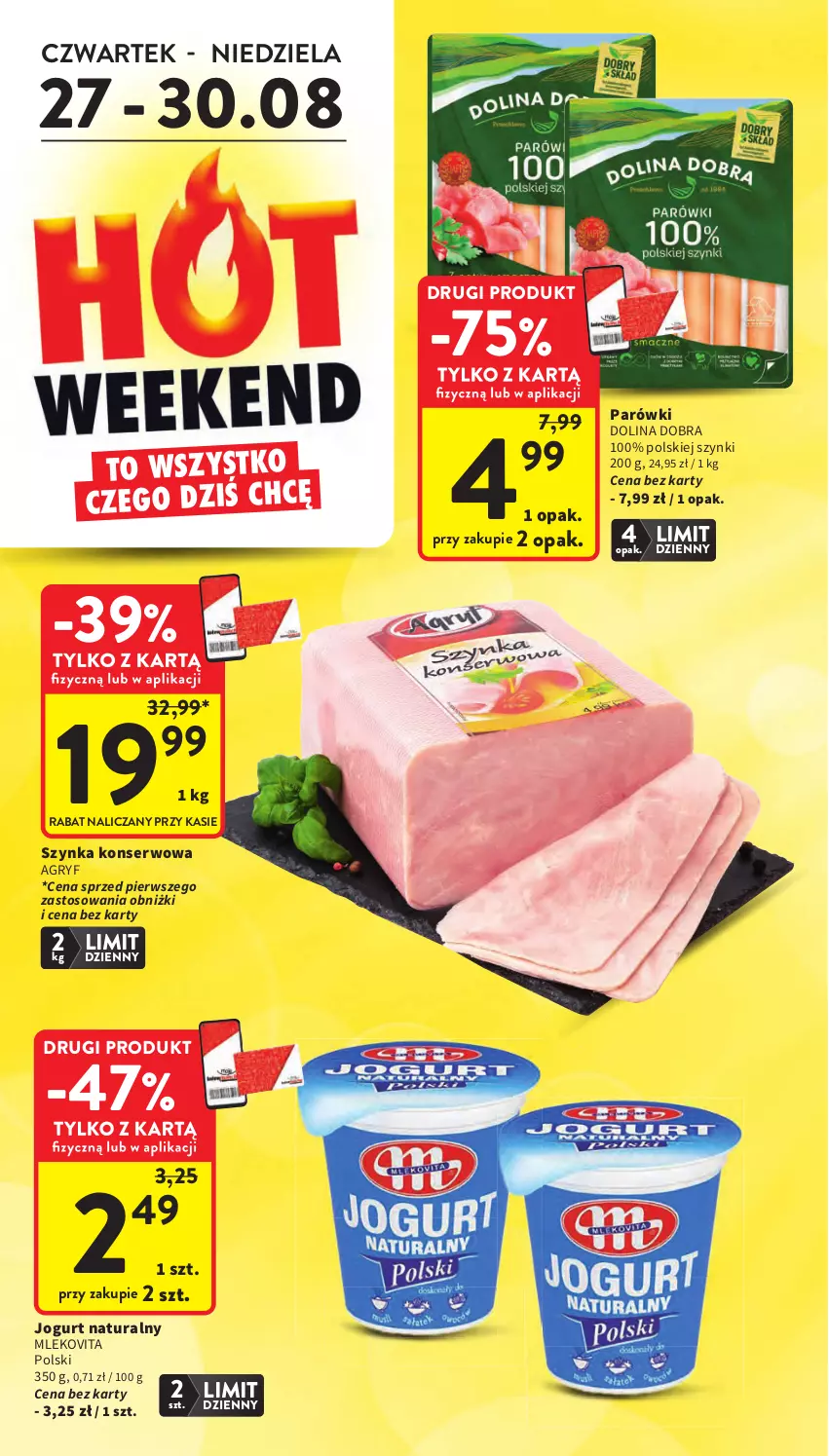 Gazetka promocyjna Intermarche - Gazetka Intermarche - ważna 27.08 do 02.09.2026 - strona 4 - produkty: Gry, Jogurt, Jogurt naturalny, Mleko, Mlekovita, Parówki, Ser, Szynka, Szynka konserwowa
