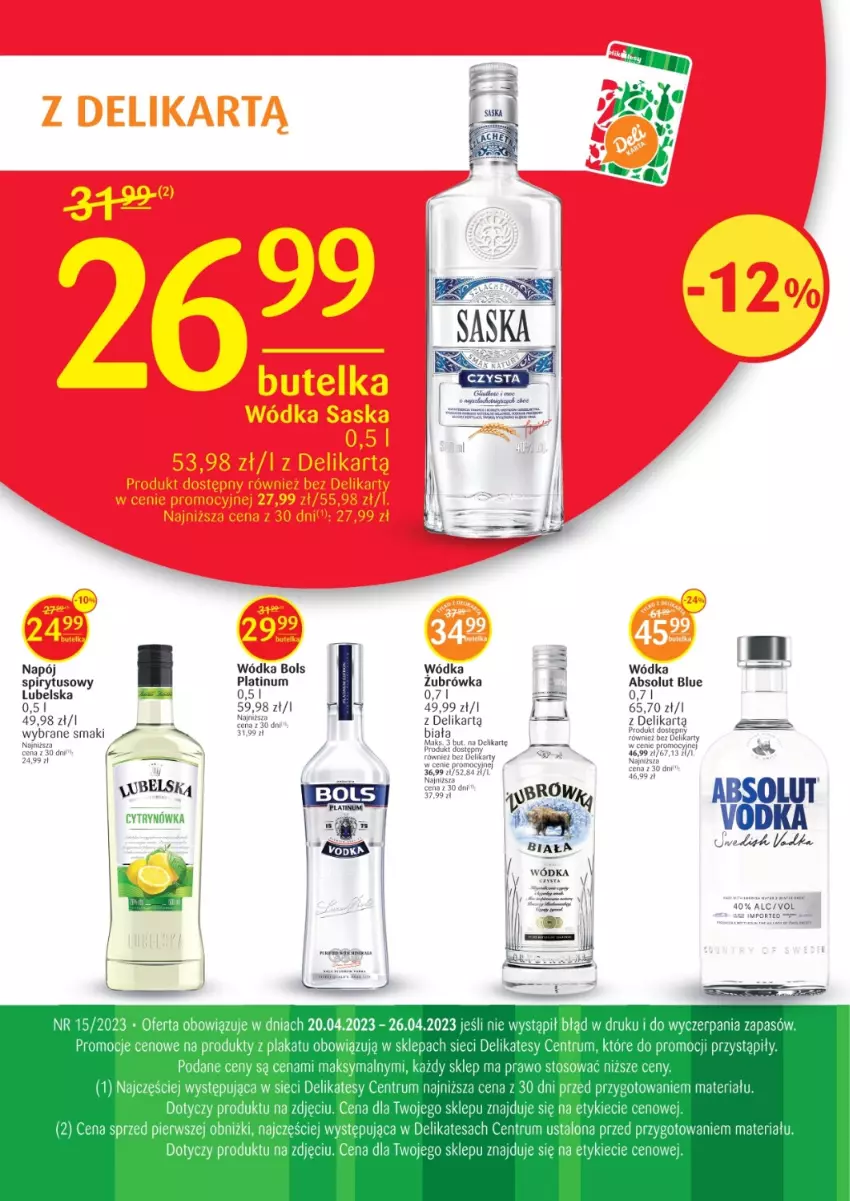 Gazetka promocyjna Delikatesy Centrum - Folder alkoholowy DC15 - ważna 20.04 do 26.04.2023 - strona 1 - produkty: Absolut, Bols, Napój, Rum, Wódka