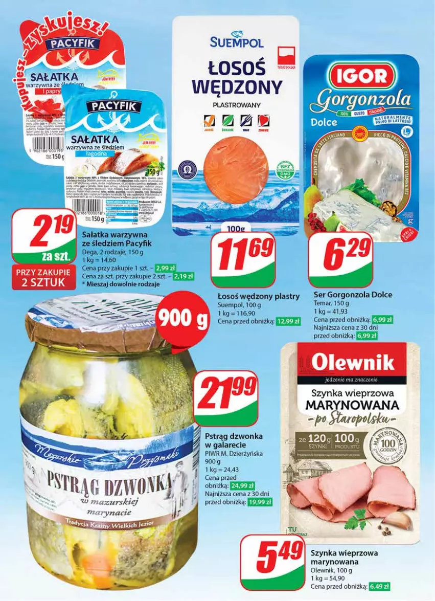 Gazetka promocyjna Dino - Gazetka 14 / 2024 - ważna 03.04 do 09.04.2024 - strona 39 - produkty: Bols, Dega, Gala, Gorgonzola, Olewnik, Pstrąg, Pstrąg dzwonka, Sałat, Sałatka, Sałatka warzywna, Ser, Suempol, Szynka, Szynka wieprzowa