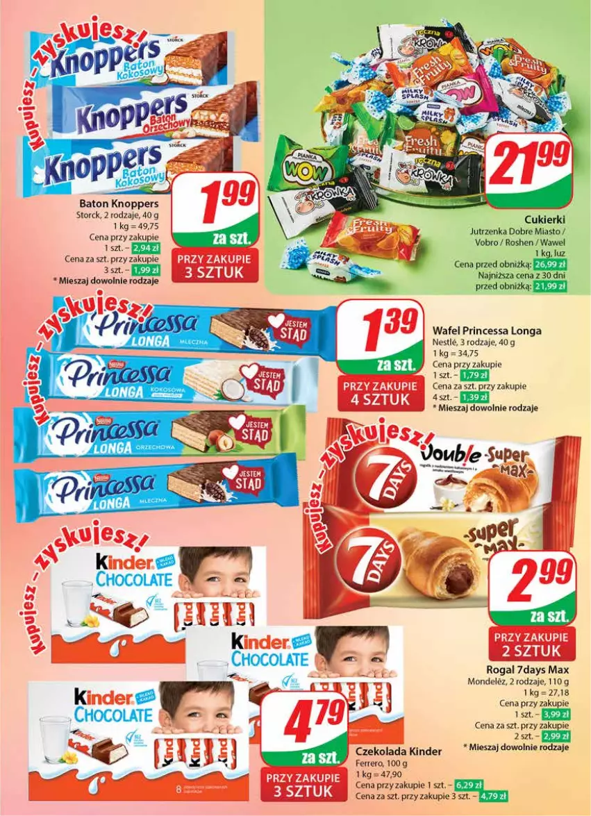 Gazetka promocyjna Dino - Gazetka 14 / 2024 - ważna 03.04 do 09.04.2024 - strona 5 - produkty: Baton, Cukier, Cukierki, Czekolada, Ferrero, Jutrzenka, Kinder, Knoppers, Princessa, Rogal, Wawel