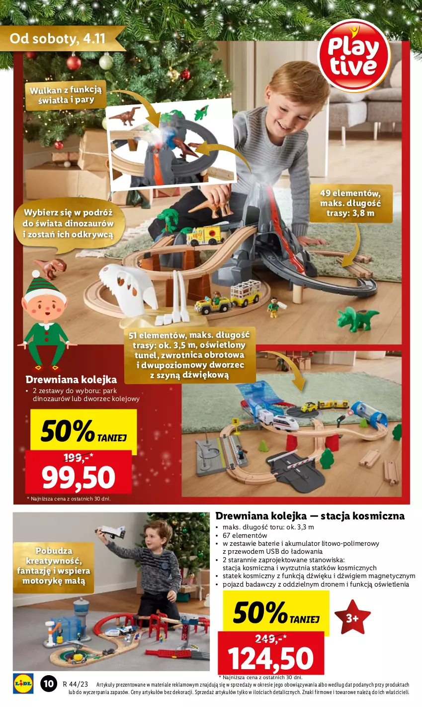 Gazetka promocyjna Lidl - KATALOG ZABAWKI - ważna 02.11 do 24.12.2023 - strona 10 - produkty: Akumulator, Dinozaur, Drewniana kolejka, Dron, Dźwig, Fa, Fanta, Kolejka, Olej, Pojazd, Tunel, Wyrzutnia