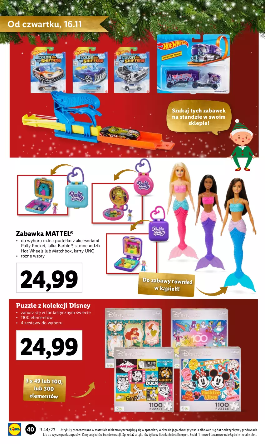 Gazetka promocyjna Lidl - KATALOG ZABAWKI - ważna 02.11 do 24.12.2023 - strona 40 - produkty: Barbie, Chodzik, Disney, Fa, Fanta, Hot Wheels, Lalka, Mattel, Polly Pocket, Pudełko, Puzzle, Zabawka