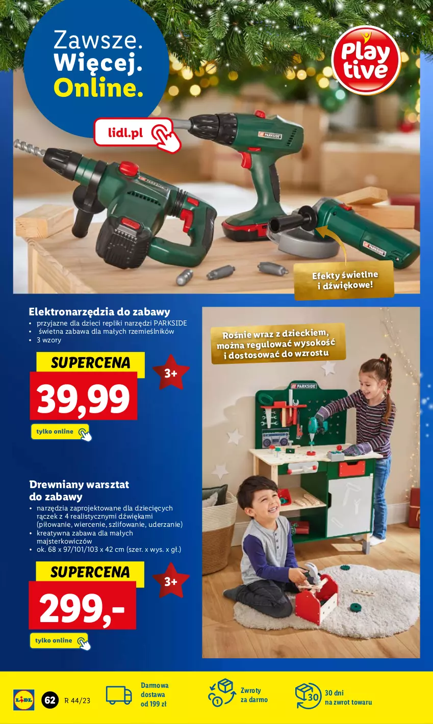 Gazetka promocyjna Lidl - KATALOG ZABAWKI - ważna 02.11 do 24.12.2023 - strona 62 - produkty: Drewniany warsztat, Dzieci, Parkside, Sok