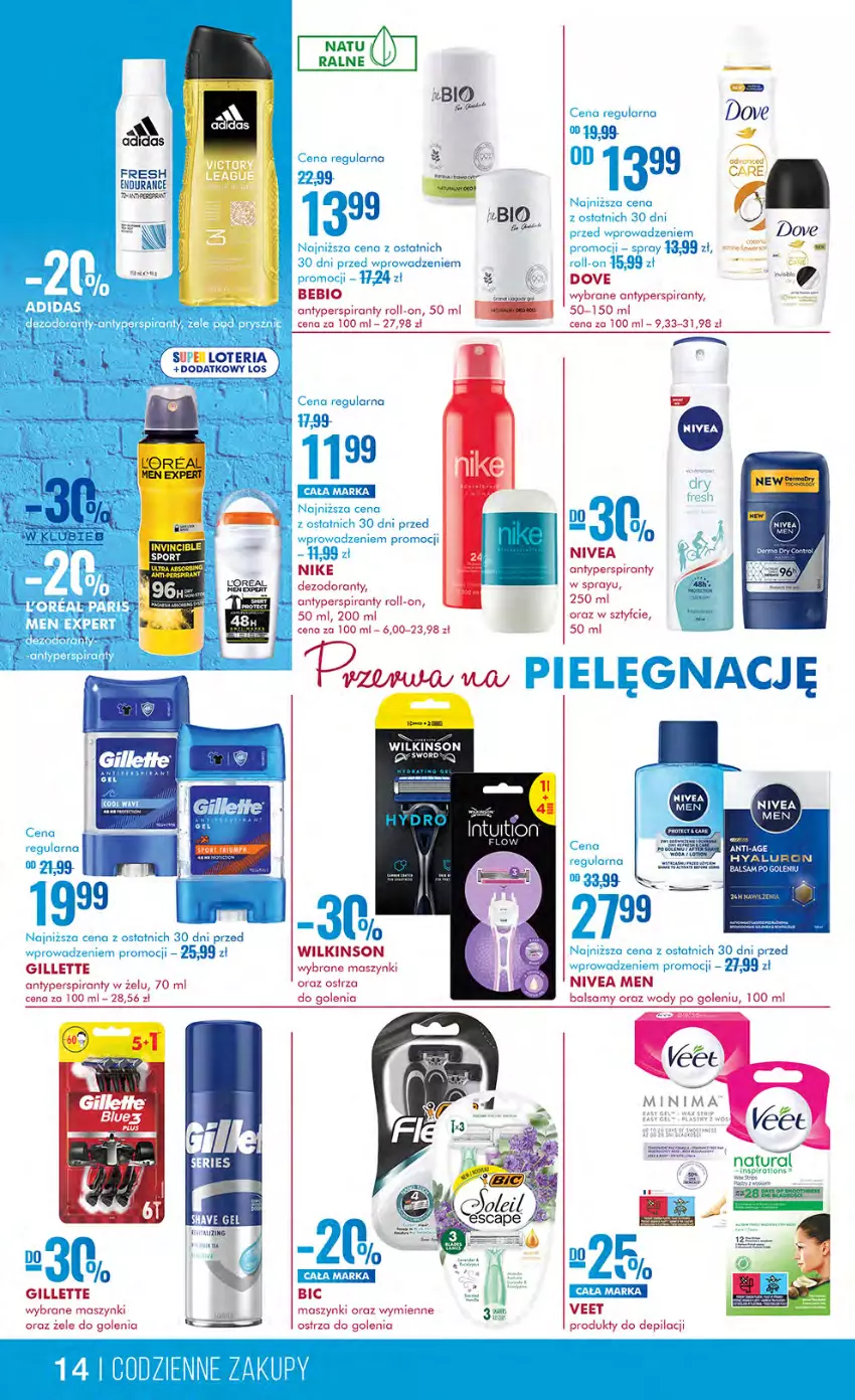 Gazetka promocyjna Super Pharm - Gazetka - ważna 30.08 do 11.09.2024 - strona 14 - produkty: Antyperspirant, BIC, Dezodorant, Dove, Gillette, Nike, Nivea, Nivea Men, UHU, Veet