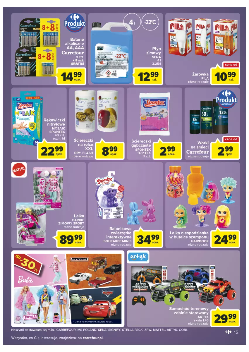 Gazetka promocyjna Carrefour - Gazetka Market - ważna 25.01 do 05.02.2022 - strona 15 - produkty: Barbie, Gra, Lalka, Mattel, Por, Samochód, Sport, Tera, Top, Worki na śmiec, Worki na śmieci