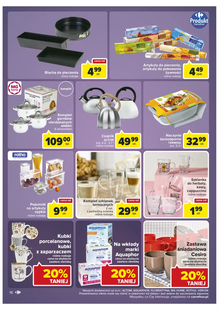 Gazetka promocyjna Carrefour - Gazetka Market - ważna 25.01 do 05.02.2022 - strona 16 - produkty: Aquaphor, Blacha do pieczenia, Cappuccino, Czajnik, Danio, Piec, Pojemnik, Por, Szklanka, Zaparzacz