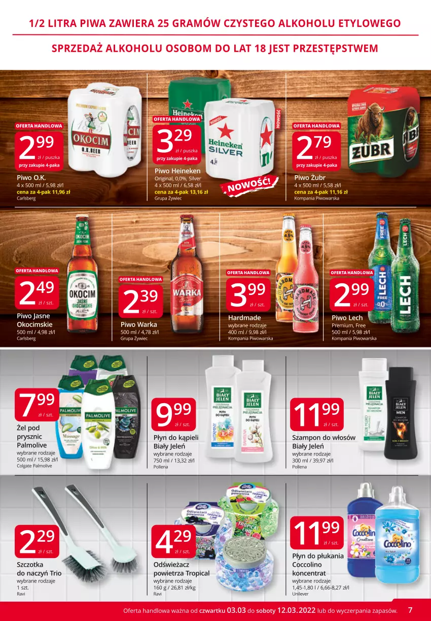 Gazetka promocyjna Market Vita - Gazetka promocyjna – Marketvita - ważna 03.03 do 12.03.2022 - strona 7 - produkty: Biały Jeleń, Carlsberg, Coccolino, Colgate, HP, Koc, LG, Okocim, Palmolive, Piwo, Płyn do kąpieli, Płyn do płukania, Szampon, Szczotka, Tropical, Warka