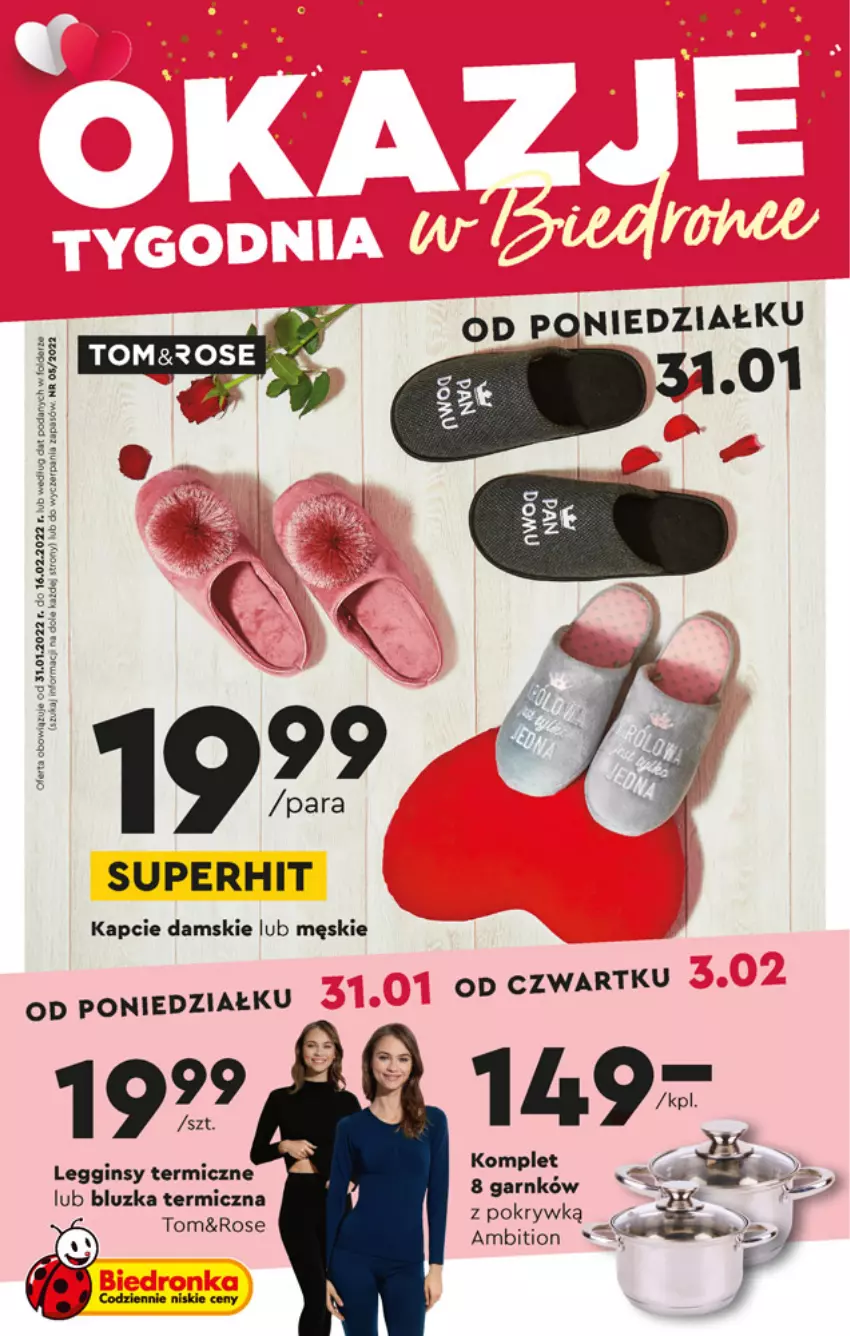 Gazetka promocyjna Biedronka - Okazje tygodnia - ważna 31.01 do 16.02.2022 - strona 1 - produkty: Ambition, Gin, Kapcie, Legginsy