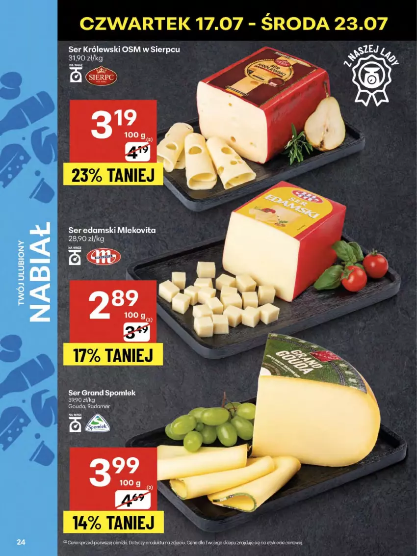 Gazetka promocyjna Delikatesy Centrum - Franczyza DC29 Czwartek - ważna 17.07 do 23.07.2025 - strona 24 - produkty: Edam, Gouda, Gra, Królewski, Mleko, Mlekovita, Radamer, Ser