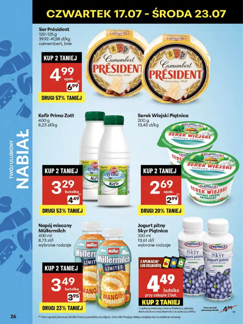 Gazetka promocyjna Delikatesy Centrum - Franczyza DC29 Czwartek - ważna 17.07 do 23.07.2025 - strona 26 - produkty: Brie, Camembert, Jogurt, Jogurt pitny, Kefir, Koc, Napój, Napój mleczny, Piątnica, Rum, Ser, Serek, Serek wiejski, Zott