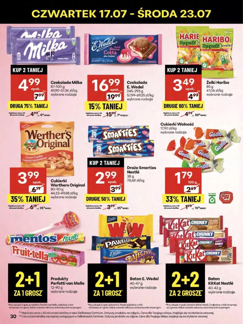Gazetka promocyjna Delikatesy Centrum - Franczyza DC29 Czwartek - ważna 17.07 do 23.07.2025 - strona 30 - produkty: Baton, Cukier, Cukierki, Czekolada, E. Wedel, Gin, Haribo, Milka, Rum