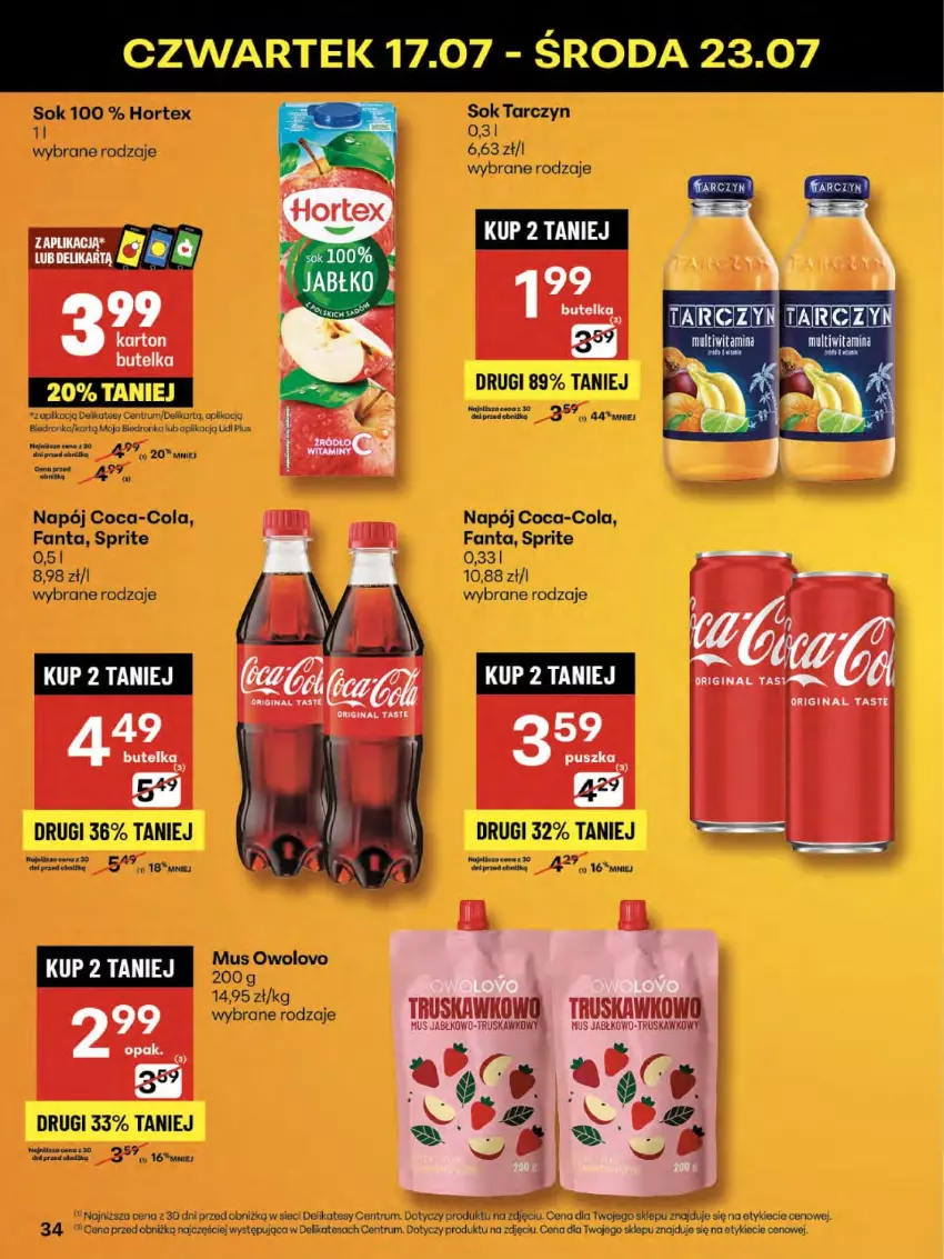 Gazetka promocyjna Delikatesy Centrum - Franczyza DC29 Czwartek - ważna 17.07 do 23.07.2025 - strona 34 - produkty: Coca-Cola, Dron, Fa, Fanta, Gin, Hortex, Mus, Napój, Rum, Sok, Sprite