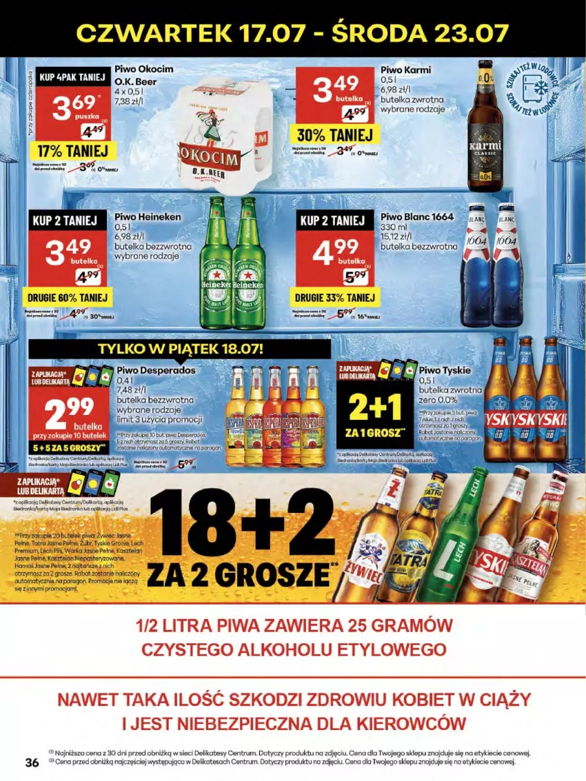Gazetka promocyjna Delikatesy Centrum - Franczyza DC29 Czwartek - ważna 17.07 do 23.07.2025 - strona 36 - produkty: Desperados, Dron, Fa, Gra, Harnaś, Karmi, Koc, Okocim, Piec, Piwa, Piwo, Robot, Rum, Tatra, Tyskie