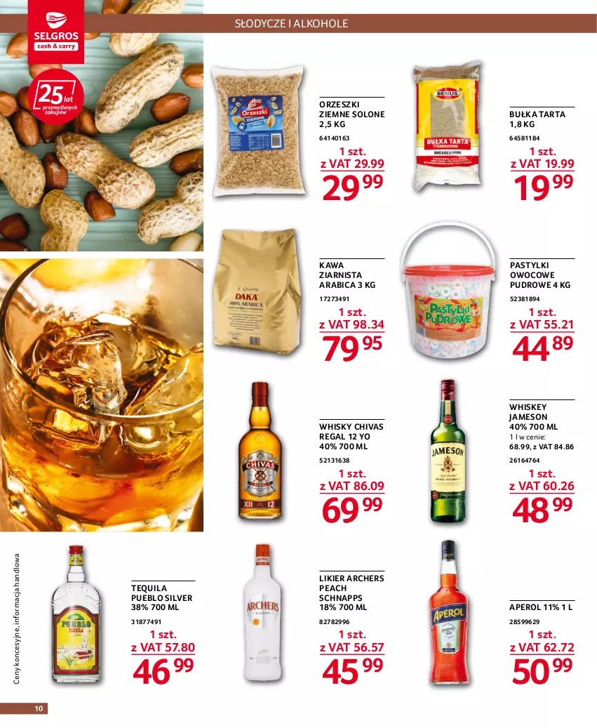 Gazetka promocyjna Selgros - Oferta gastronomiczna - ważna 22.09 do 05.10.2022 - strona 10 - produkty: Alkohole, Aperol, BIC, Bułka, Bułka tarta, Jameson, Kawa, Kawa ziarnista, Likier, Orzeszki, Orzeszki ziemne, Pastylki, Tarta, Tequila, Whiskey, Whisky