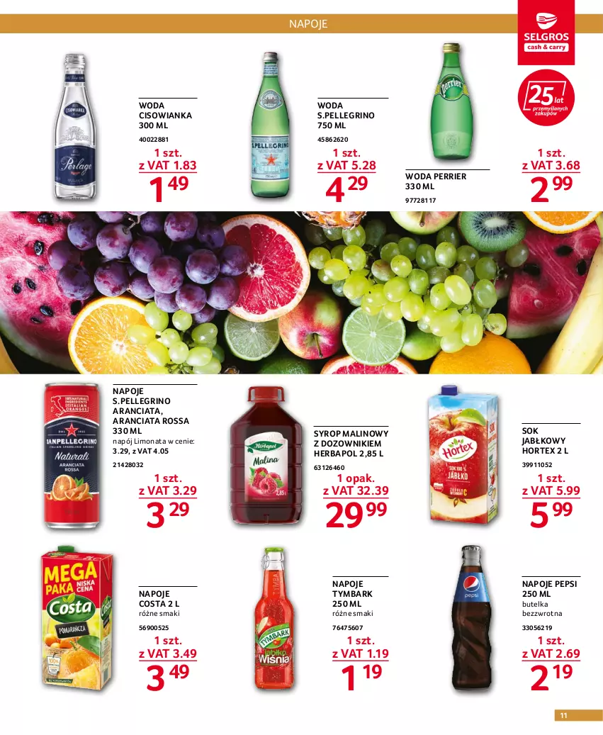 Gazetka promocyjna Selgros - Oferta gastronomiczna - ważna 22.09 do 05.10.2022 - strona 11 - produkty: Cisowianka, Dozownik, Herbapol, Hortex, Napój, Napoje, Pepsi, Sok, Sok jabłkowy, Syrop, Tymbark, Woda