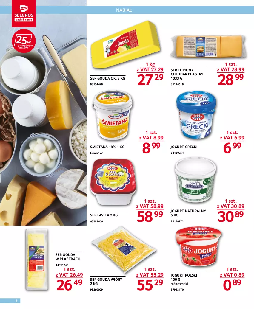 Gazetka promocyjna Selgros - Oferta gastronomiczna - ważna 22.09 do 05.10.2022 - strona 6 - produkty: Cheddar, Fa, Favita, Gouda, Jogurt, Jogurt naturalny, Ser, Ser topiony, Top