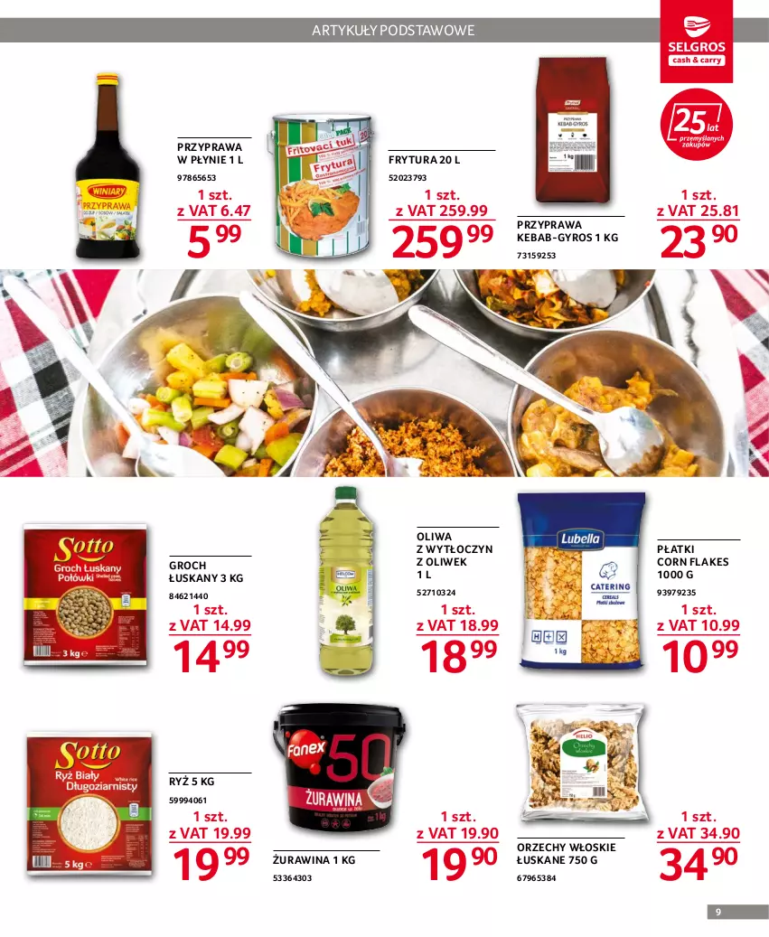 Gazetka promocyjna Selgros - Oferta gastronomiczna - ważna 22.09 do 05.10.2022 - strona 9 - produkty: Corn flakes, Groch, Gyros, Kebab, Orzechy włoskie, Przyprawa w płynie, Ryż