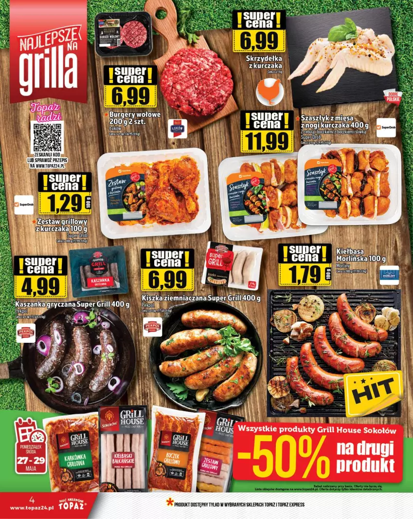 Gazetka promocyjna Topaz - Gazetka - ważna 23.05 do 29.05.2024 - strona 4 - produkty: Burger, Kasza, Kaszanka, Kurczak, Top