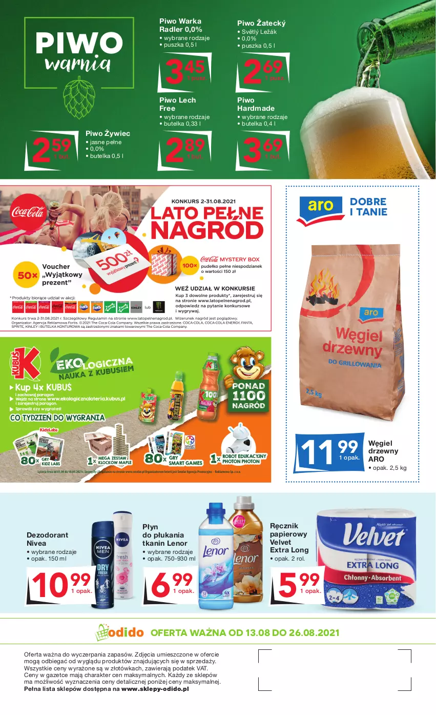 Gazetka promocyjna Odido - KUPUJ ulubione! - ważna 13.08 do 26.08.2021 - strona 8 - produkty: Dezodorant, Lenor, Nivea, Papier, Piwo, Płyn do płukania, Radler, Ręcznik, Velvet, Warka, Węgiel drzewny