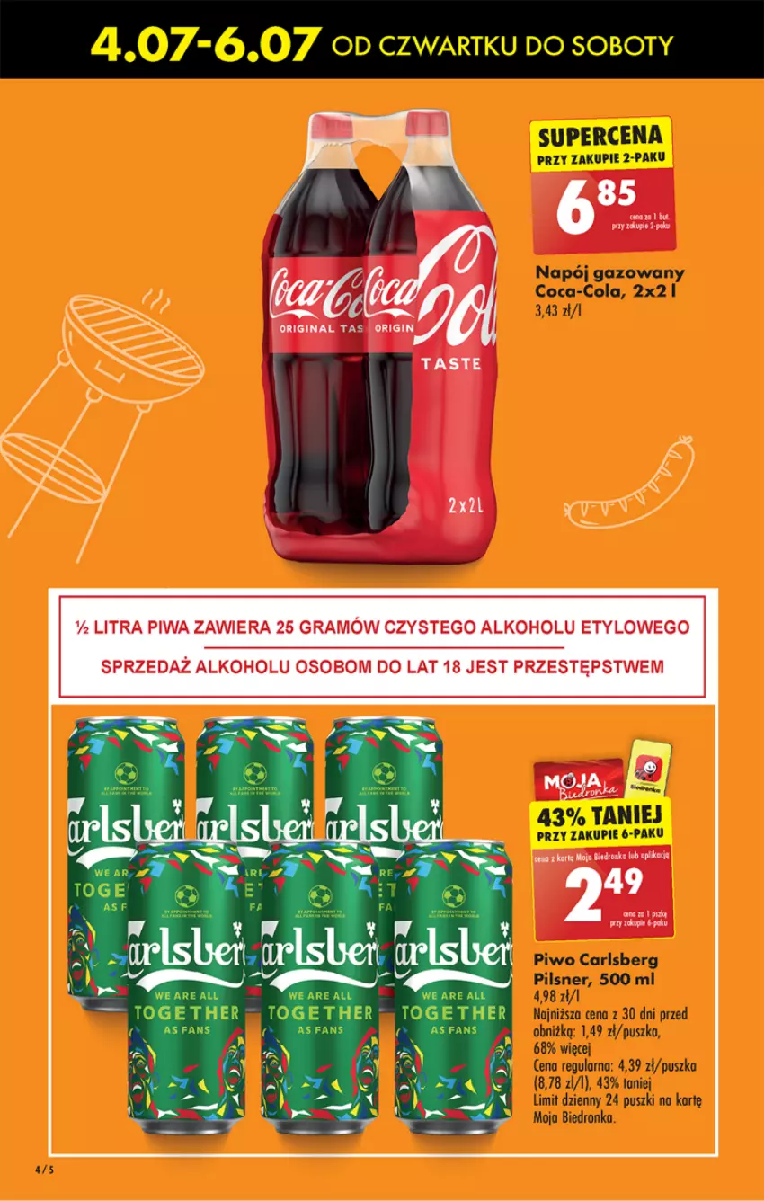 Gazetka promocyjna Biedronka - Od czwartku - ważna 04.07 do 10.07.2024 - strona 4 - produkty: Carlsberg, Coca-Cola, Dron, Napój, Napój gazowany, Piwo