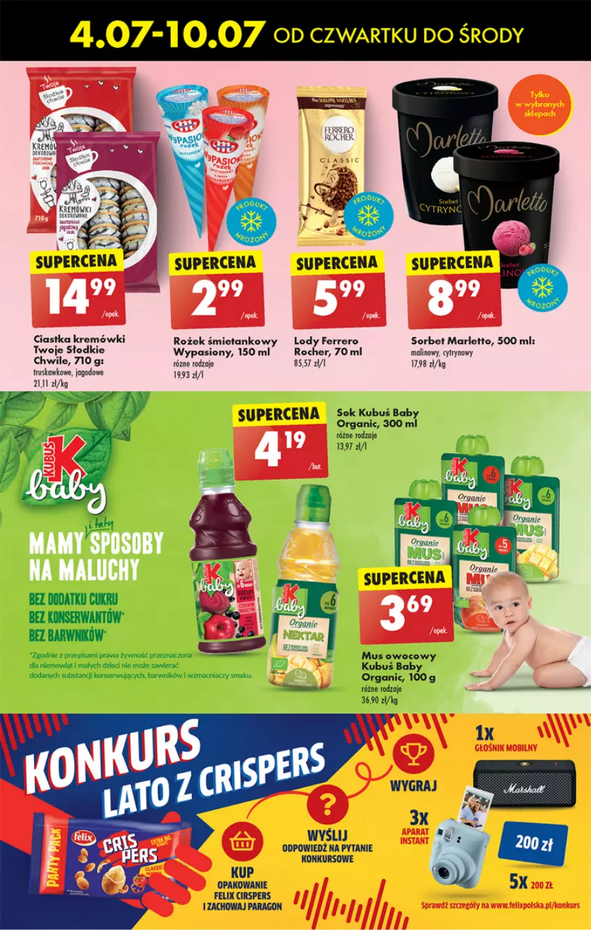 Gazetka promocyjna Biedronka - Od czwartku - ważna 04.07 do 10.07.2024 - strona 41 - produkty: Baby O, Ciastka, Dzieci, Felix, Ferrero, Ferrero Rocher, Kubuś, Lody, Mus, Ser, Sok